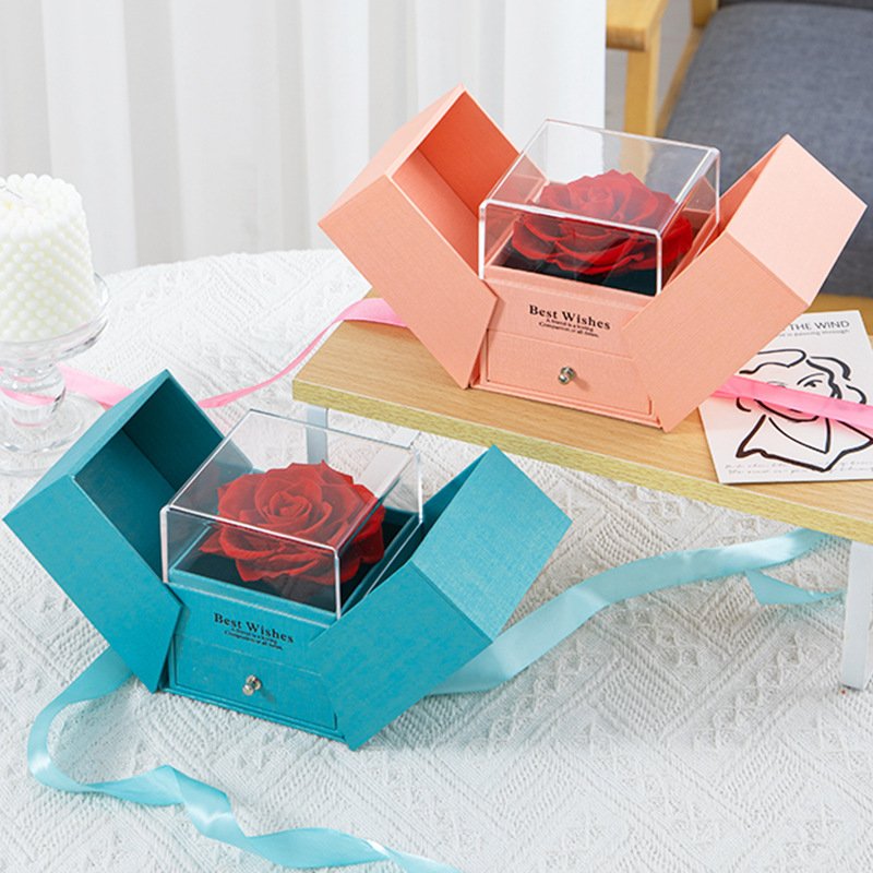 Eternal Forever Red Immortal Rose Preserved Roses Flowers Acrylic Boxes Mothers Day For Valentine's Day Gift