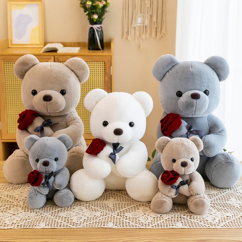 25/40/50cm Tall Wholesale Bedtime Toys Valentines Stuffed Animal Plush Love Teddy Bear Plush Toy With Rose