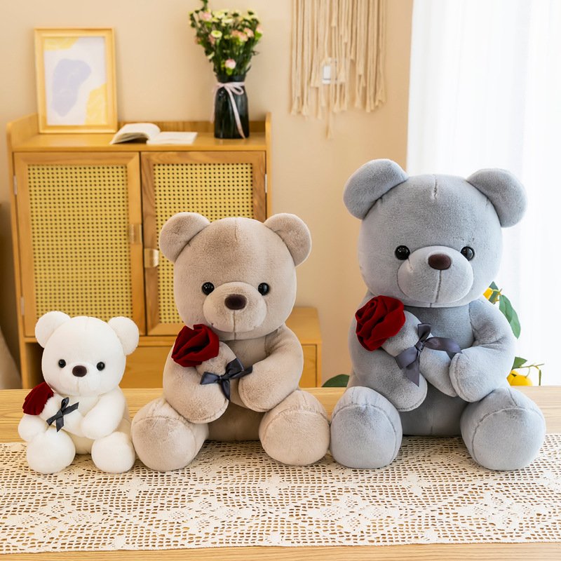 25/40/50cm Tall Wholesale Bedtime Toys Valentines Stuffed Animal Plush Love Teddy Bear Plush Toy With Rose