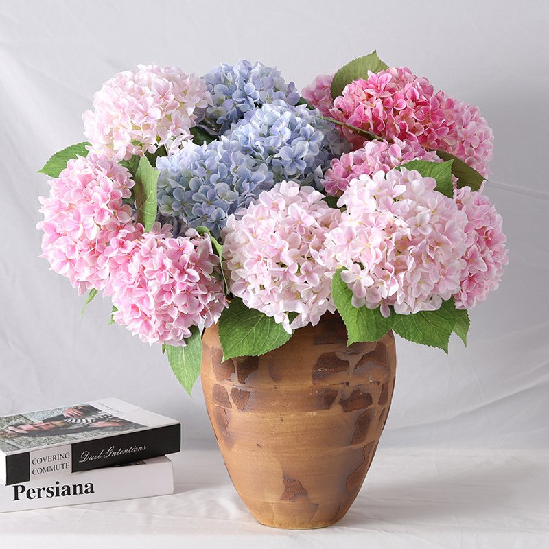 M-H113 Wholesale Luxury Large Pink Blue Silk Faux Hydrangeas Flower Wedding Decoration Artificial Flowers Hydrangea