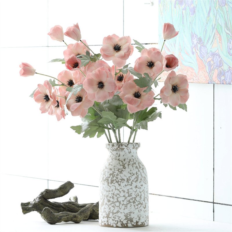 Top Grade 3D Anemone 3 Heads Purple Real Touch Anemone Artificial Flower for Home Silk Flower Decor