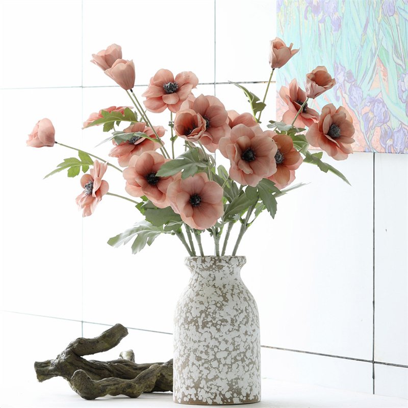 Top Grade 3D Anemone 3 Heads Purple Real Touch Anemone Artificial Flower for Home Silk Flower Decor