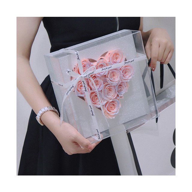 AM-PFE21 Ammy Acrylic box Heart Preserved Flower Rose 12 rose Preserved Flower Gift Box Holiday Gift Real Natural Forever Roses