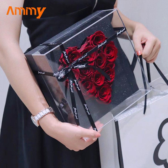 AM-PFE21 Ammy Acrylic box Heart Preserved Flower Rose 12 rose Preserved Flower Gift Box Holiday Gift Real Natural Forever Roses