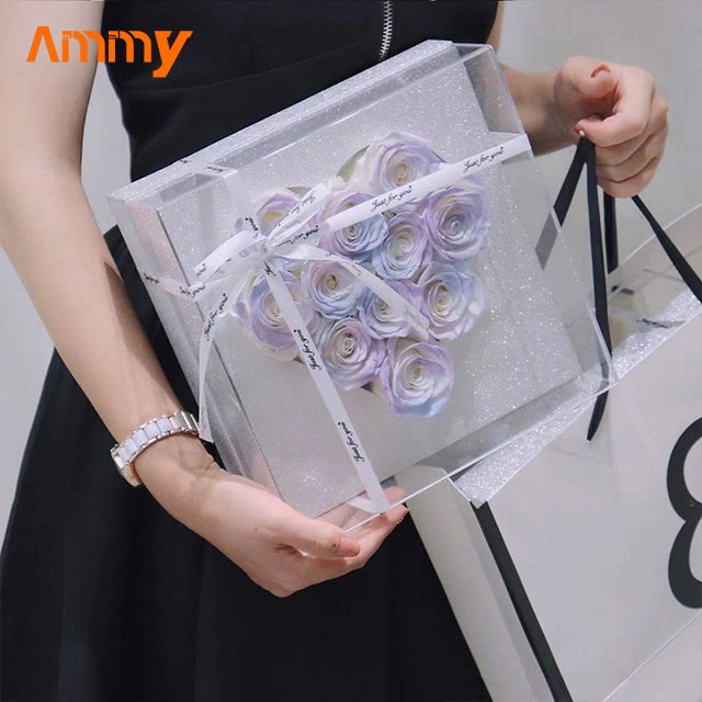 AM-PFE21 Ammy Acrylic box Heart Preserved Flower Rose 12 rose Preserved Flower Gift Box Holiday Gift Real Natural Forever Roses