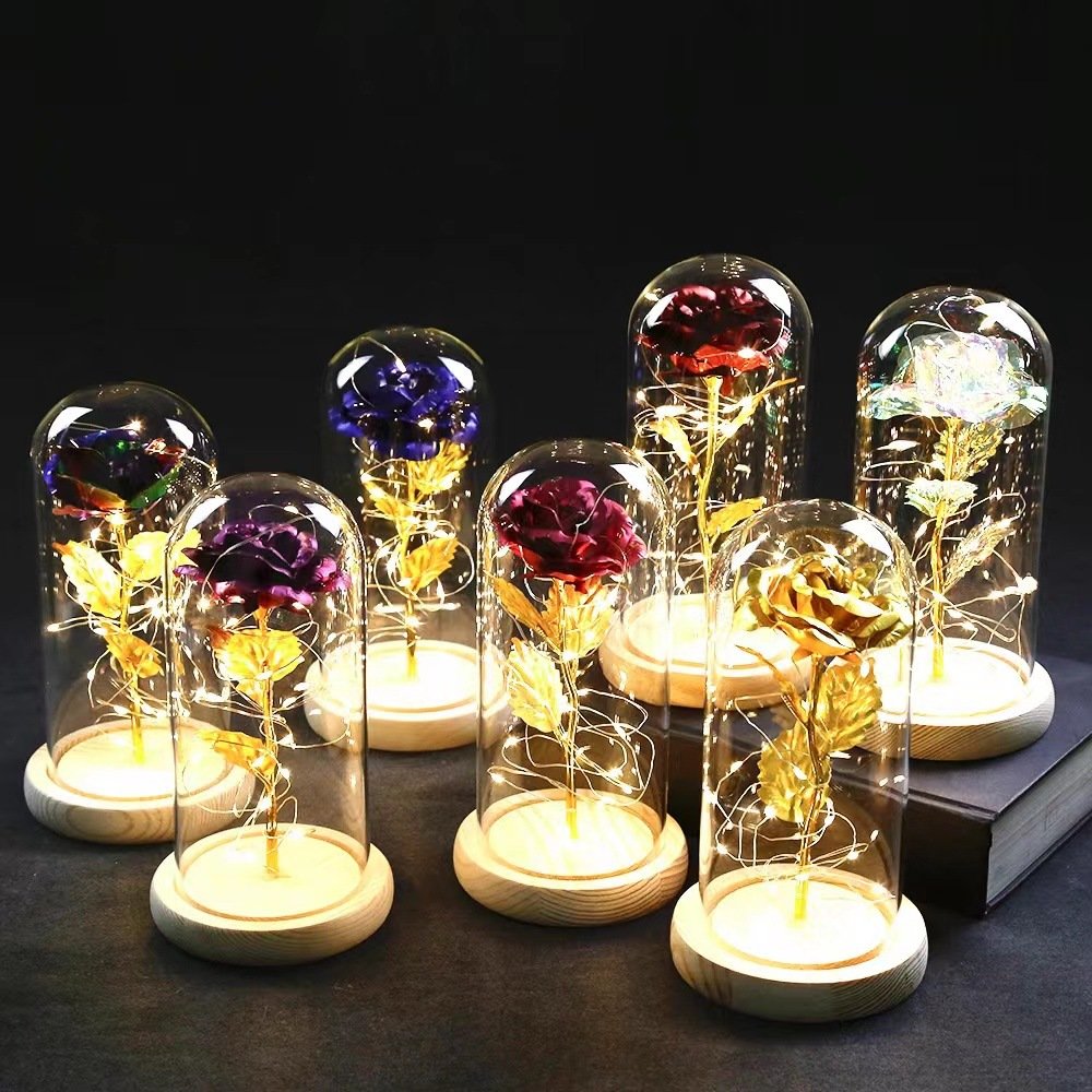 Rose In LED Glass Dome Artificial Flowers Forever Rose Red Rose Valentine's Day Mother's Day Special Romantic Gift