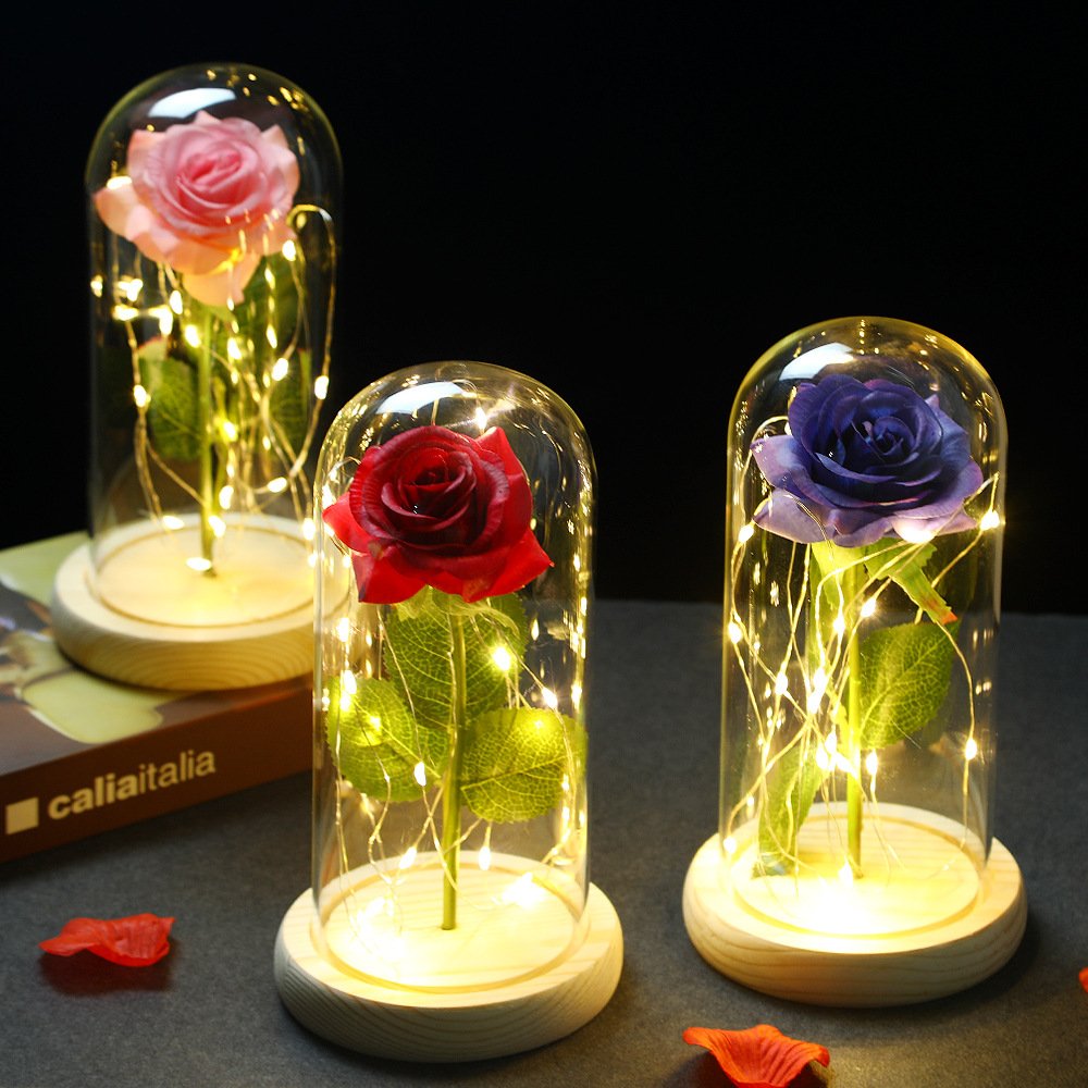 Rose In LED Glass Dome Artificial Flowers Forever Rose Red Rose Valentine's Day Mother's Day Special Romantic Gift