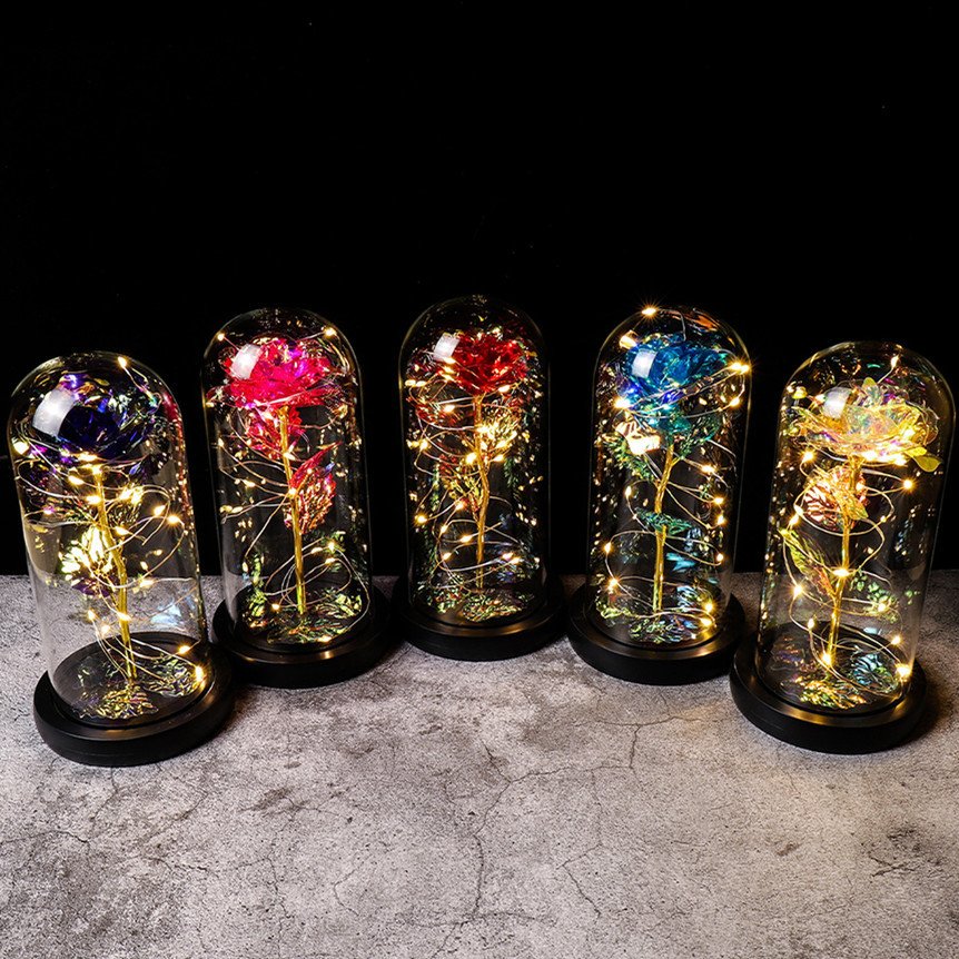 Rose In LED Glass Dome Artificial Flowers Forever Rose Red Rose Valentine's Day Mother's Day Special Romantic Gift