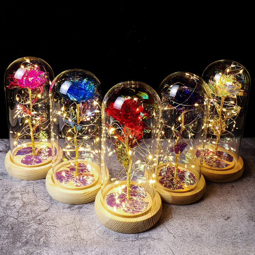 Rose In LED Glass Dome Artificial Flowers Forever Rose Red Rose Valentine's Day Mother's Day Special Romantic Gift