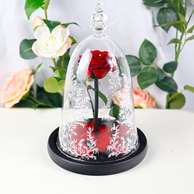 Birthday Party Gift Glass Flower Box With Rose Branches Christmas Presents Flower Preserved Natural in Glass Dome