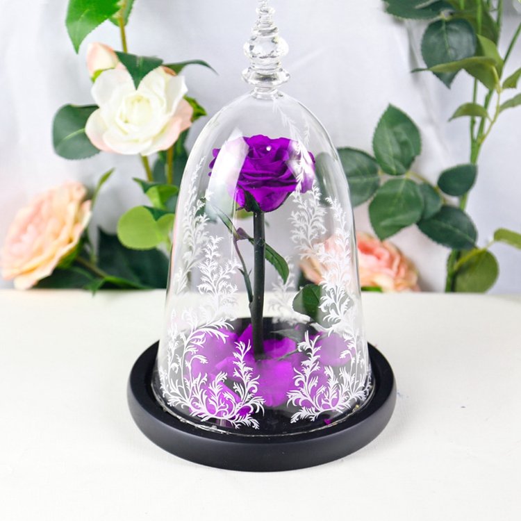 Birthday Party Gift Glass Flower Box With Rose Branches Christmas Presents Flower Preserved Natural in Glass Dome