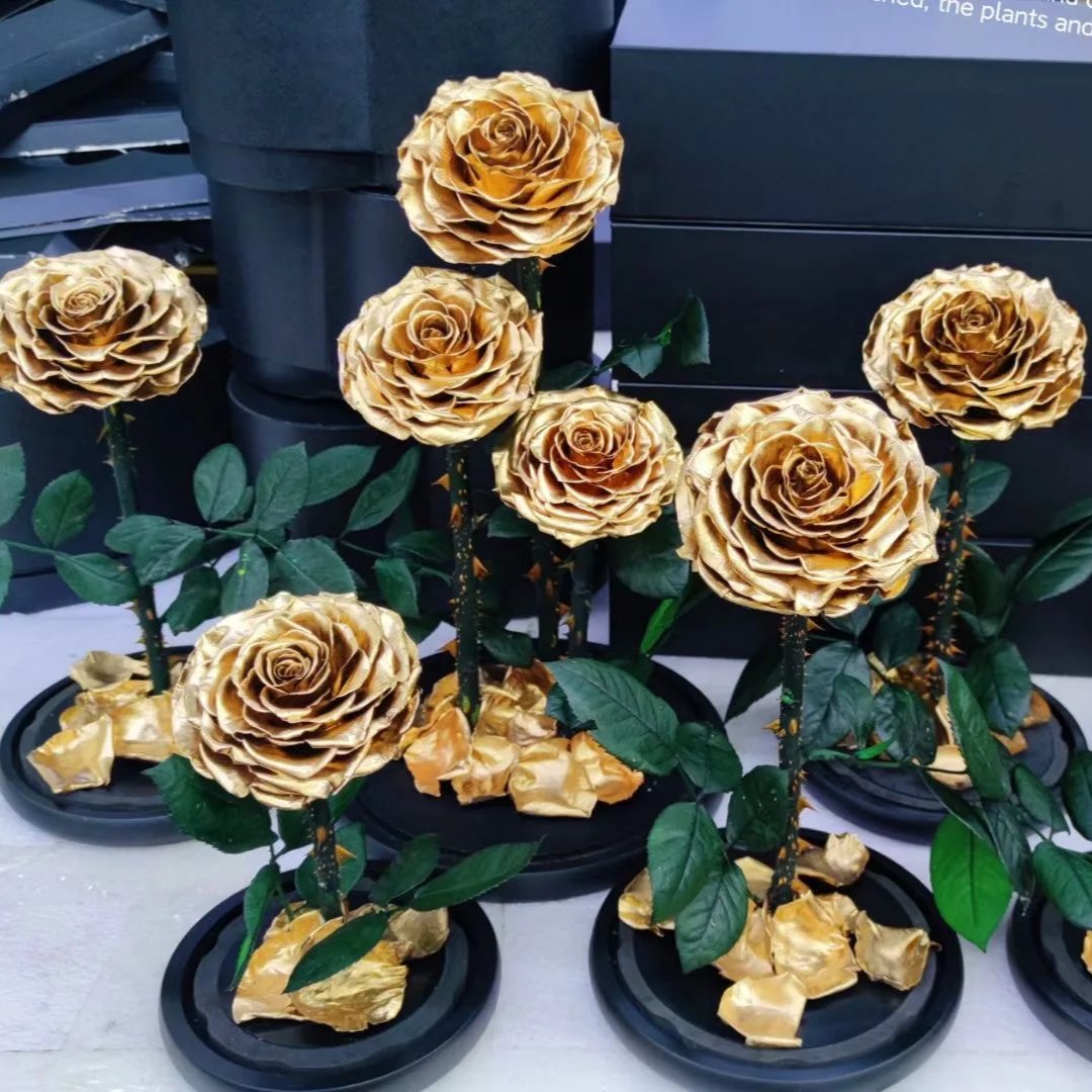 wholesale artificial eternal preserved rose flower preserved flowers and plants preserved flower in glass dome gold