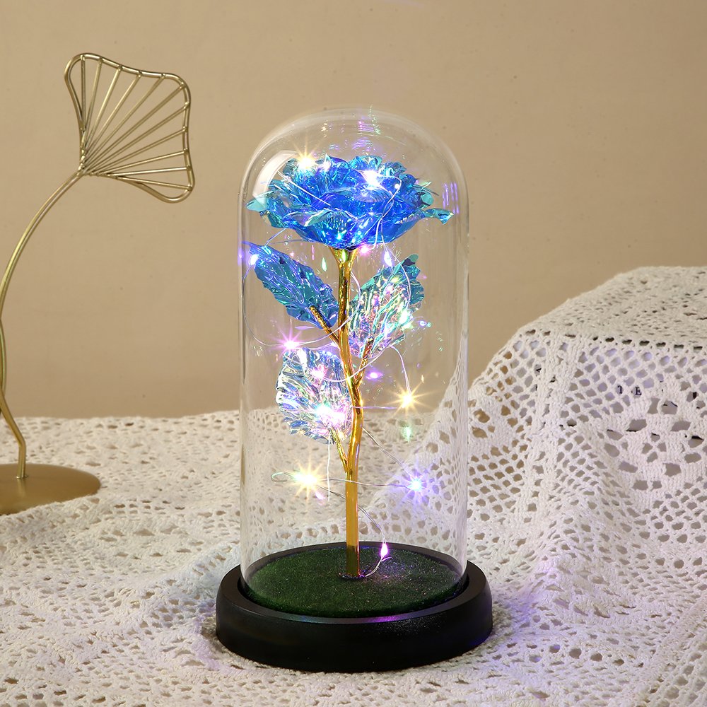 Gold Foil Rose Light Flower Glass Cover Galaxy Rose in Glass Dome Valentine Mother's Day Birthday Gift Rose for Women