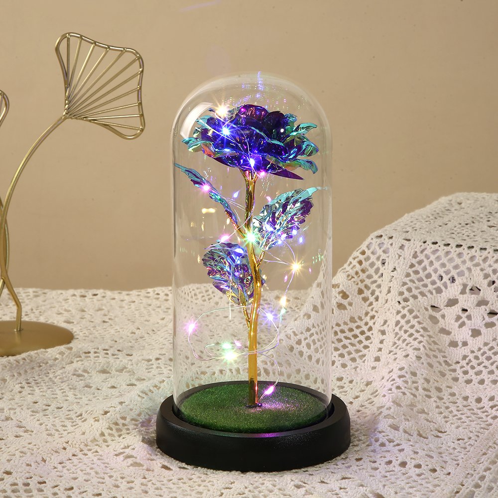 Gold Foil Rose Light Flower Glass Cover Galaxy Rose in Glass Dome Valentine Mother's Day Birthday Gift Rose for Women