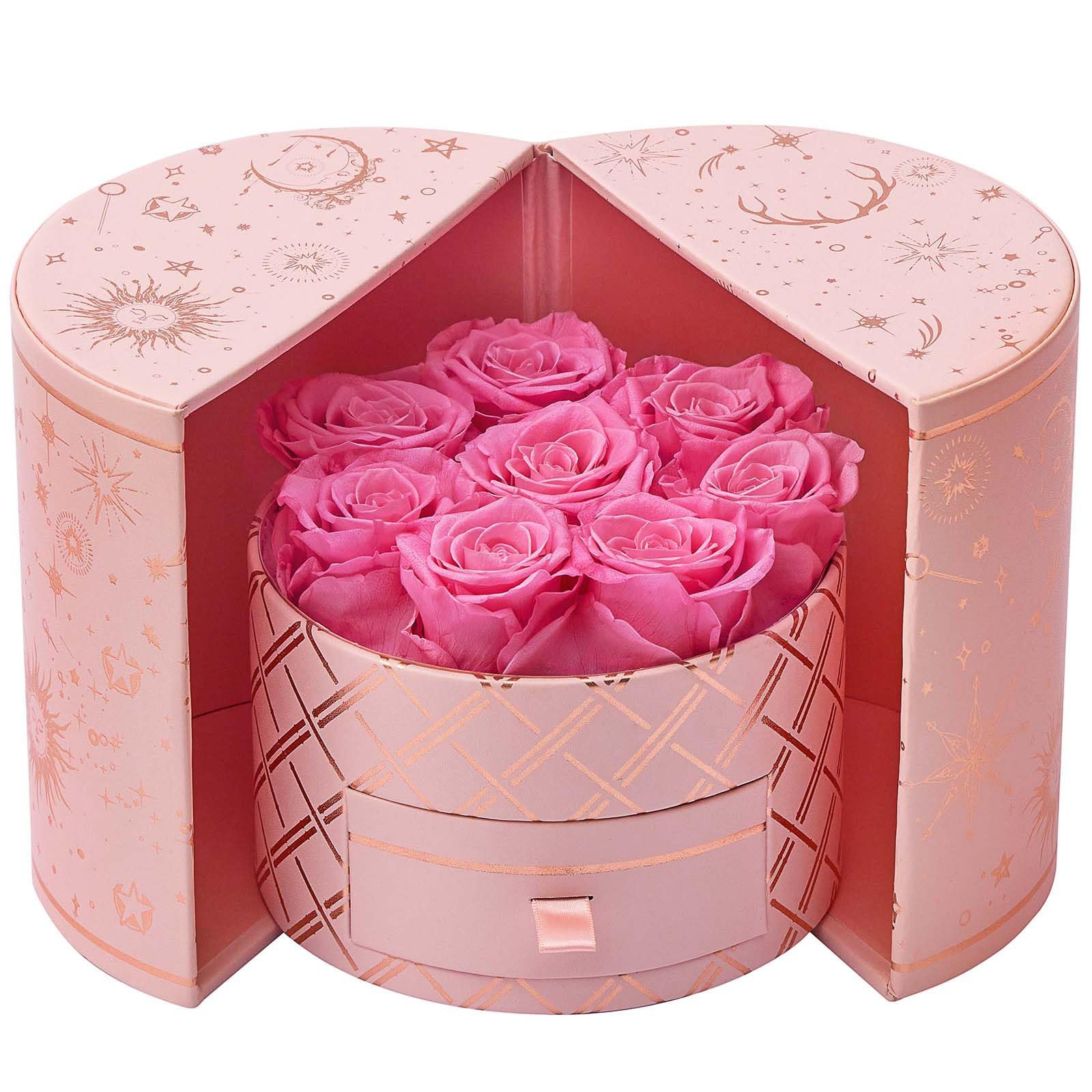Christmas Valentines Gift Luxury Eternal Preserved Roses Pink Flower Box Real Natural Long Lasting Preserved Rose For Your Girl