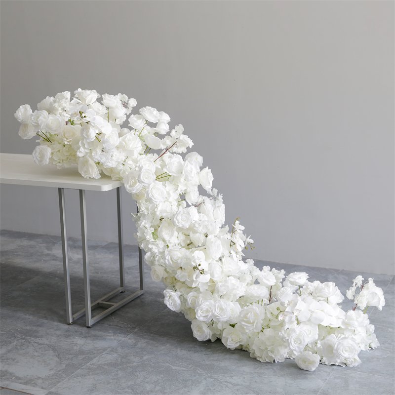 LFB2288-runner Artificial Flower Table Centerpiece Flower Runner Orchid Rose Preserved Flower Garland Decor Floral Aisle Row