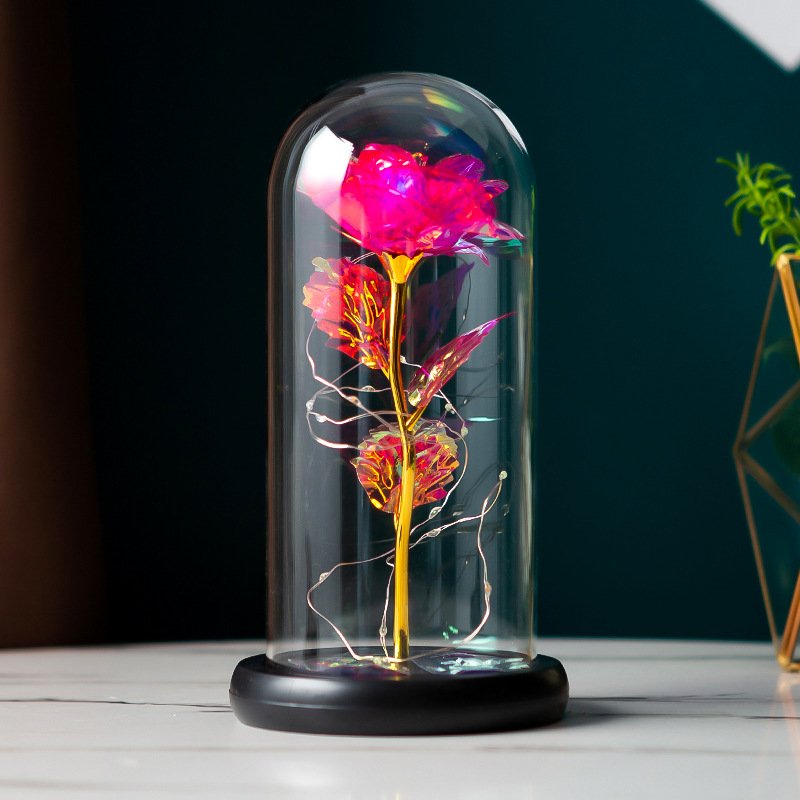 Valentines Gifts 24K Galaxy Roses Mothers Day Artificial Rose In Glass Dome With Lights