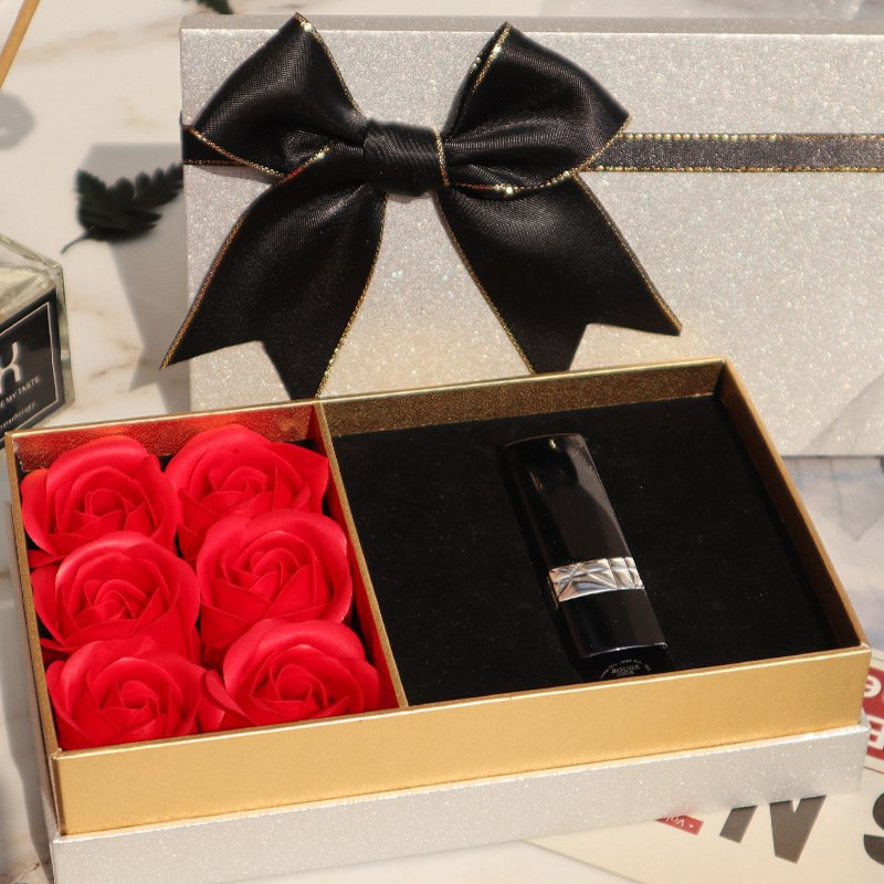 Custom Soap Preserved Roses Flowers Gift Box Mother Day 2pcs Lipstick Set Gift