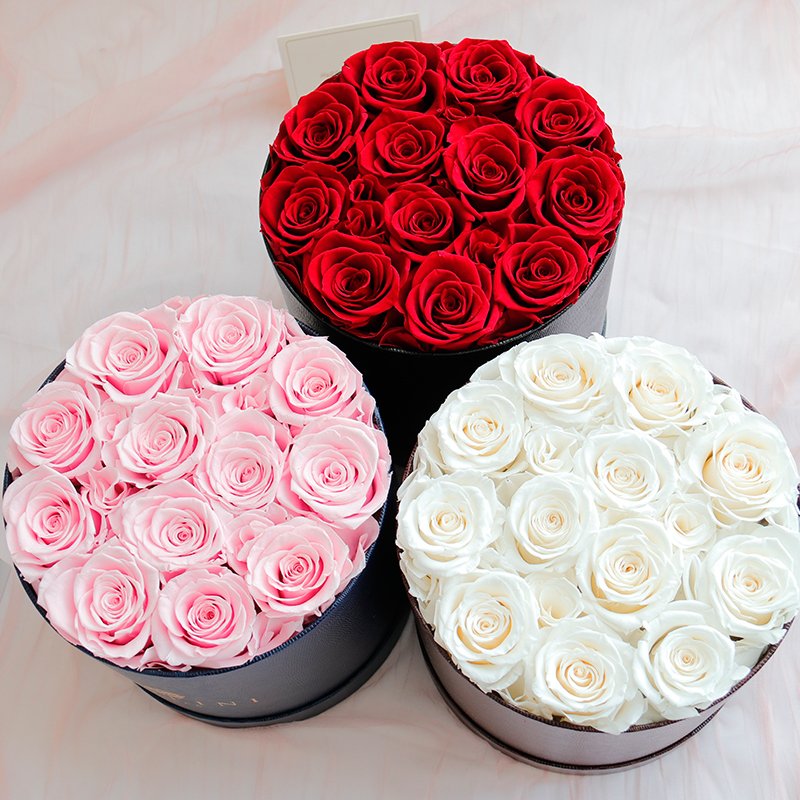 top seller Valentines Day Gift Immortal Infinity flower round box 16 roses preserved roses in box