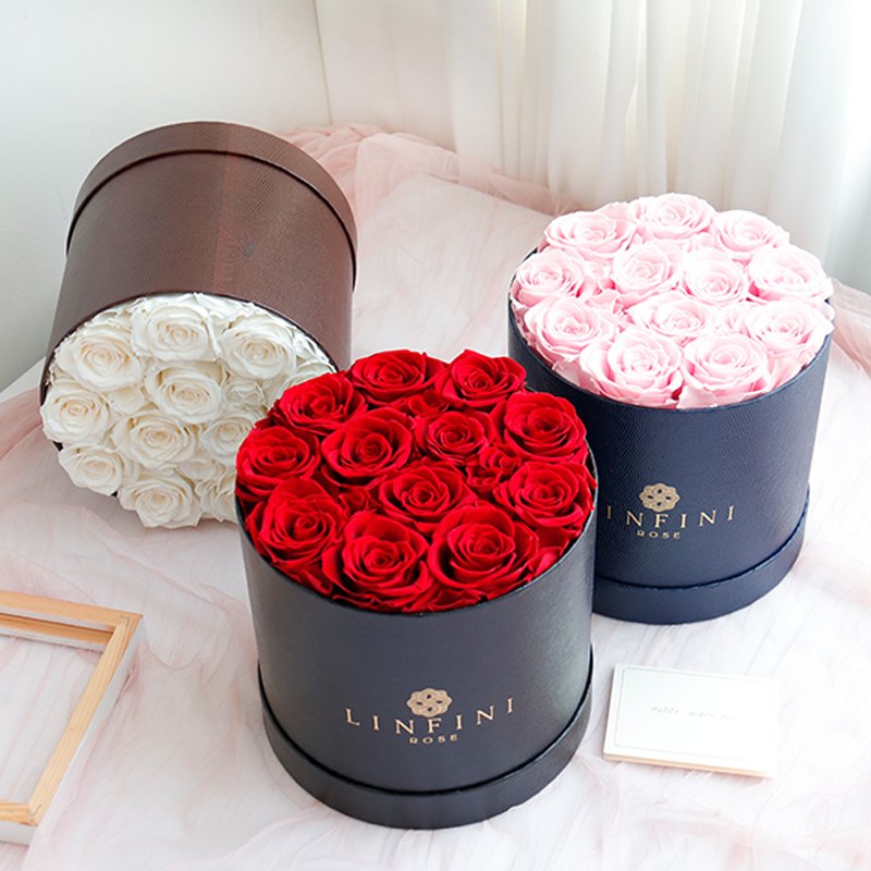 top seller Valentines Day Gift Immortal Infinity flower round box 16 roses preserved roses in box