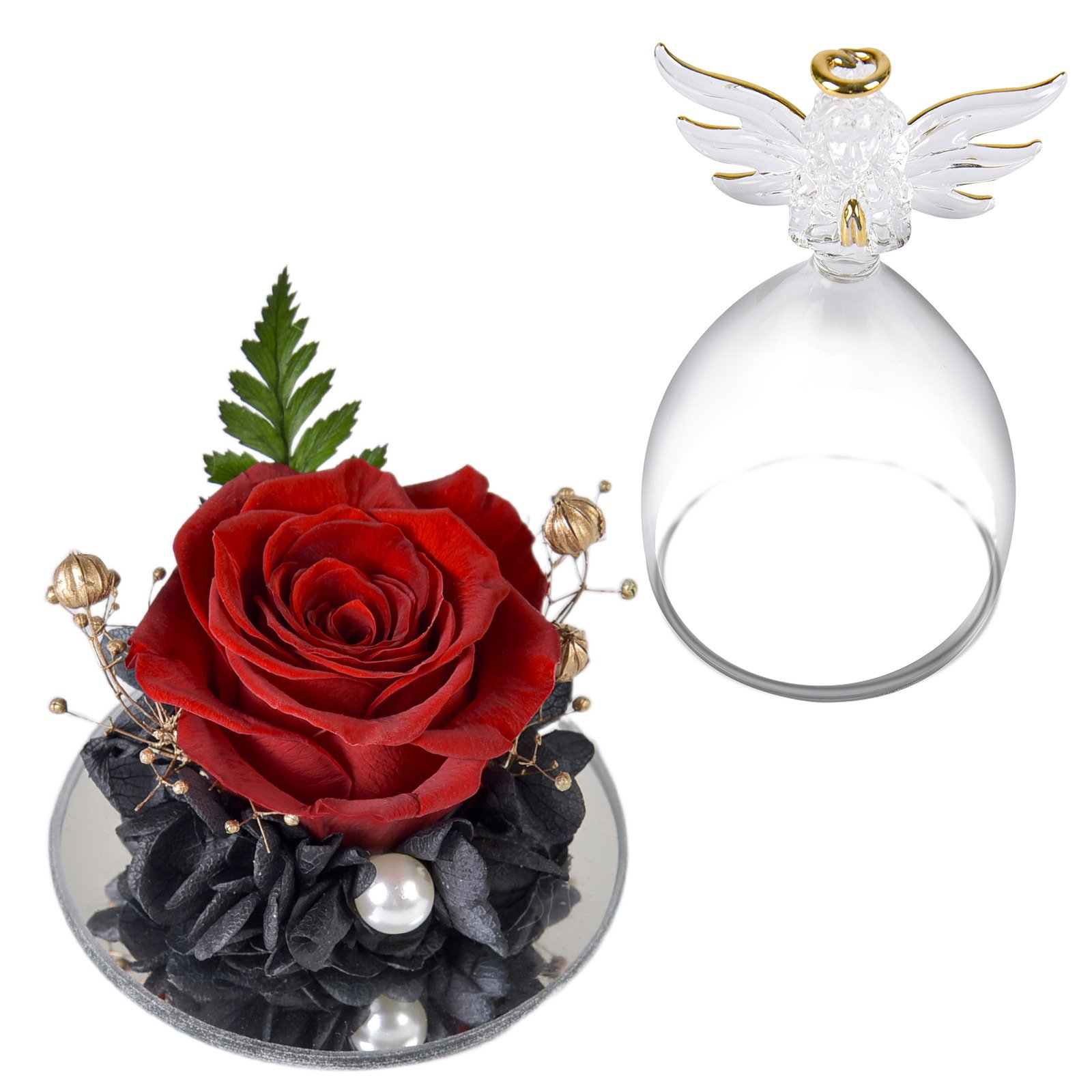 Wholesale Customization Natural Forever Preserved flower in Angle Glass Dome For Mother's Day Valentine Gift and Decor