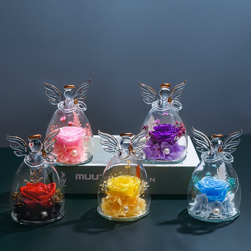 Wholesale Customization Natural Forever Preserved flower in Angle Glass Dome For Mother's Day Valentine Gift and Decor