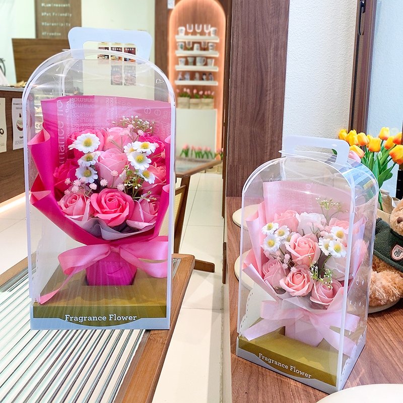 New Arrival ODM/OEM Artificial Soap Flower Rose Eternal Preserved Bouquets Gifts PET Box Mothers Day Birthday Valentine's Day