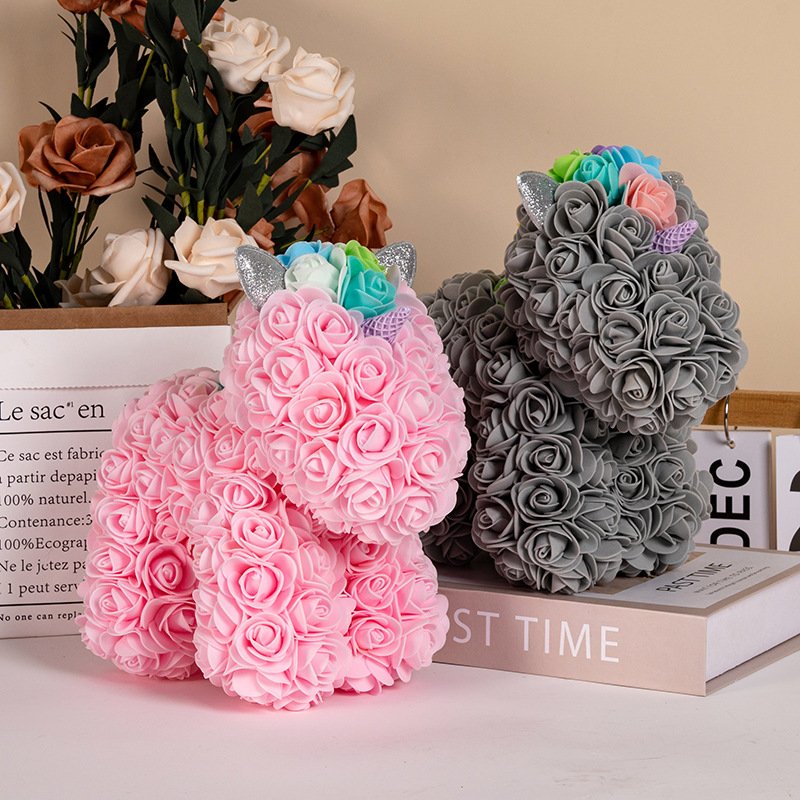 2024 Factory Wholesale 25cm Rose Unicorn For Rose Valentine Day Gift Preserved Flower Rose Unicorn