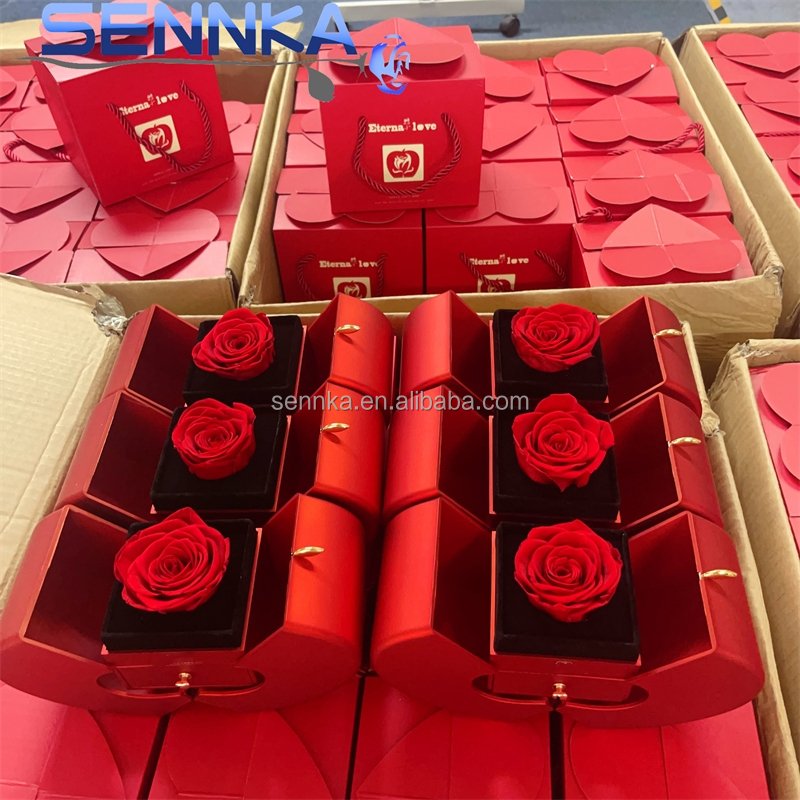 Sennka Christmas Apple Jewelry Box Necklace Ring Preserved Infinity Immortal Eternal Rose For Valentines wedding decoration
