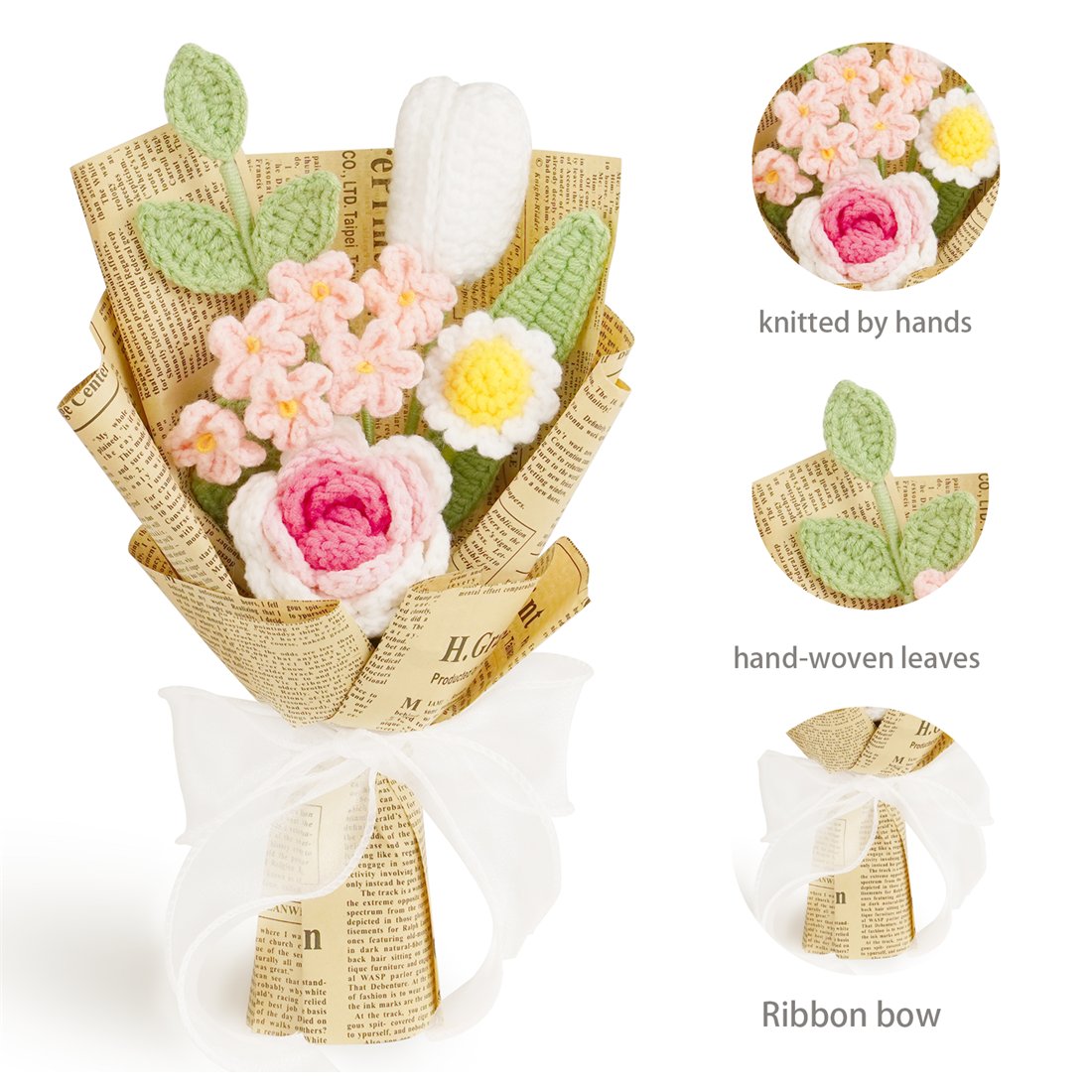Hand-Woven Pink Rose Kelsang Flowers Artificial Christmas Halloween New Year Easter Table Decoration Girlfriend Mother