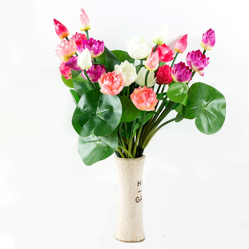 Floral Wedding Home Decoration Rustic Plant Simulation Lotus Seeds Leaf Floating Lotus Silk Artificial Lotus Flowers