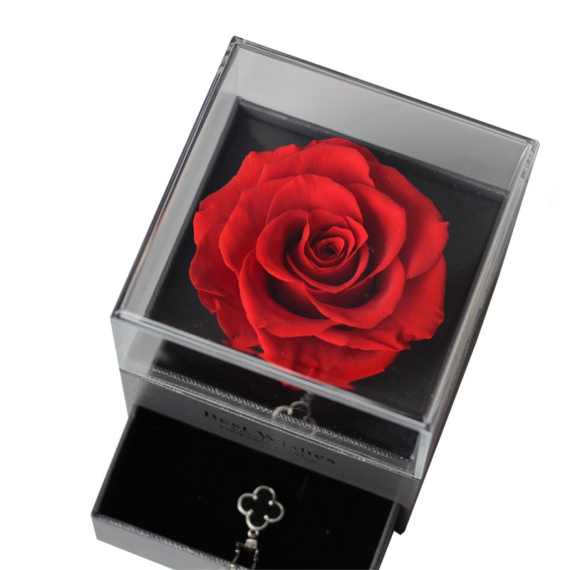 Exquisite design 100% natural roses Eternal Natural Preserved Roses Flowers Acrylic Jewelry Box Case
