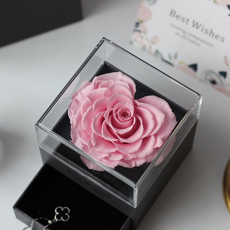 Exquisite design 100% natural roses Eternal Natural Preserved Roses Flowers Acrylic Jewelry Box Case