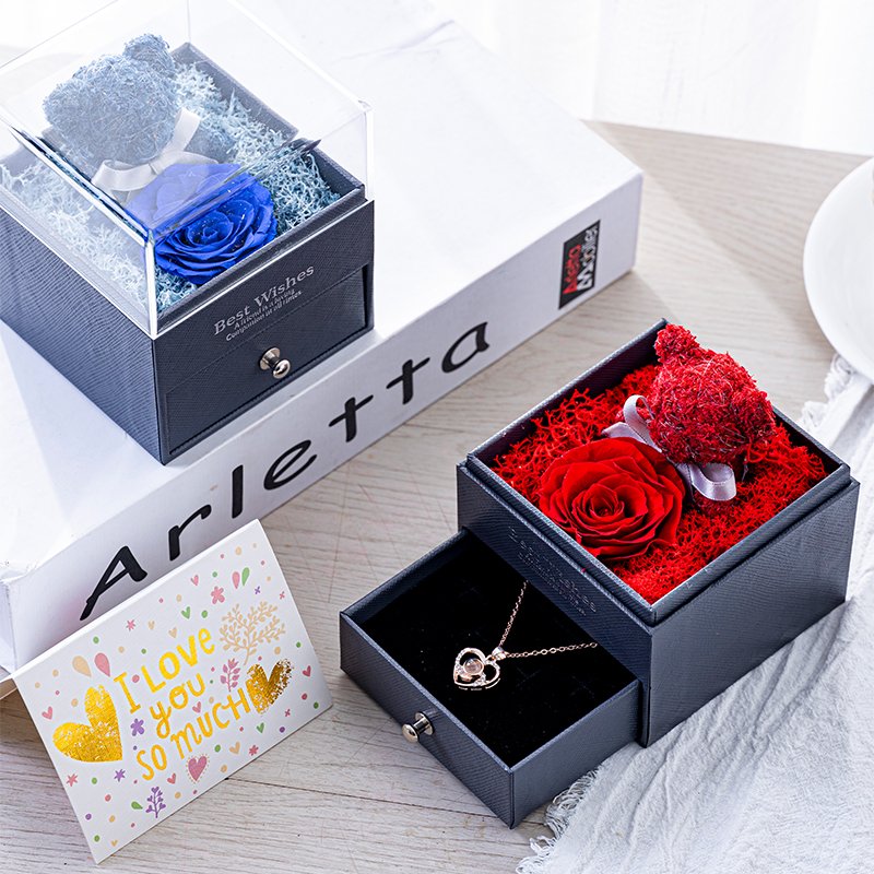 Gift Boxes Newest Valentine&#39;s Day Gift Teddy Bear Real Flower for Present Flowers with Eternal Rose Preserved Flower 0.269kg