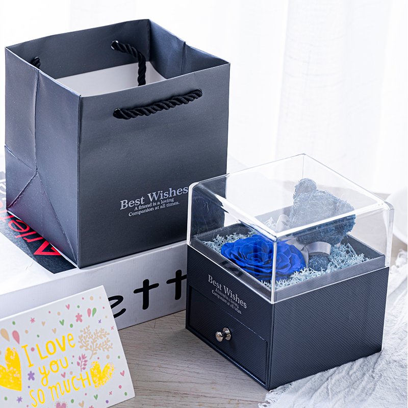 Gift Boxes Newest Valentine's Day Gift Teddy Bear Real Flower for Present Flowers with Eternal Rose Preserved Flower 0.269kg