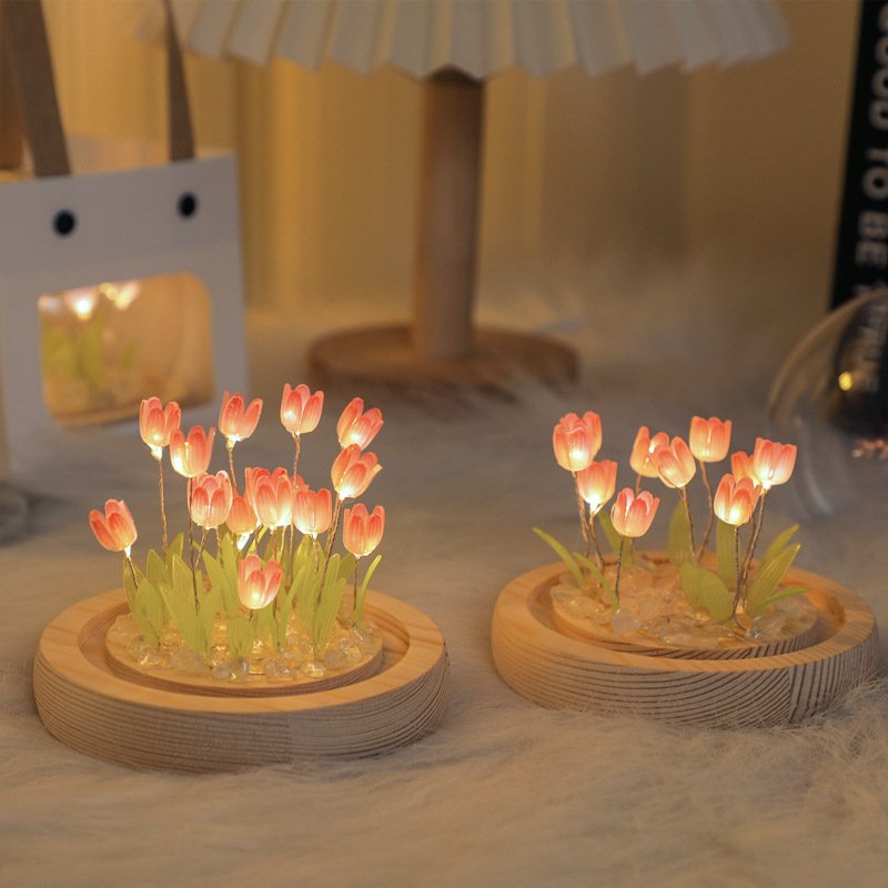 DREA Forever Preserved Eternal Flower Tulips In Glass Dome Valentines Mothers Day Gift Glowing Night Light Lamp