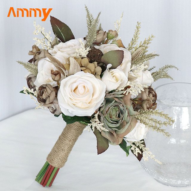 Ammy Vintage European bride holding flowers outdoor wedding photo props birthday party simulation bouquet wedding supplies