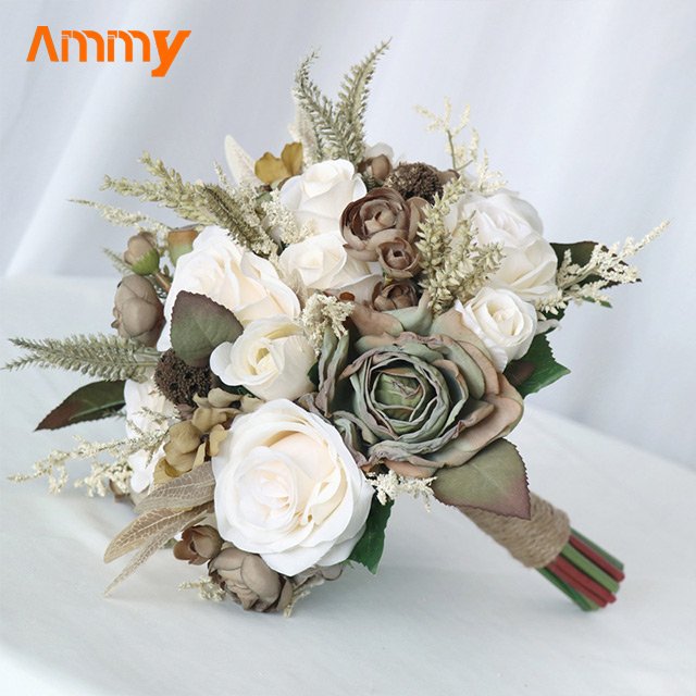 Ammy Vintage European bride holding flowers outdoor wedding photo props birthday party simulation bouquet wedding supplies