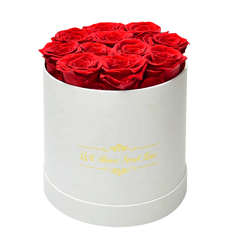 BLH hot sale 12 Preseved 4-5cm Rose with Round white Paper box for Valentines Day