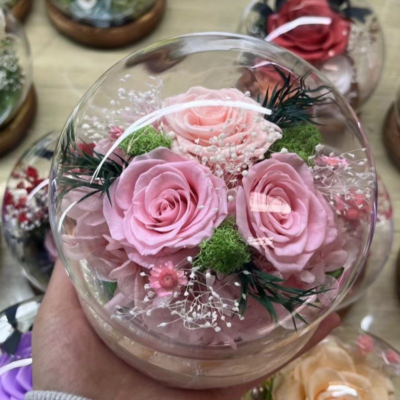 Preserved Rose in Glass Dome Crystal Ball with led light eternity real rose for valentines Christmas gift