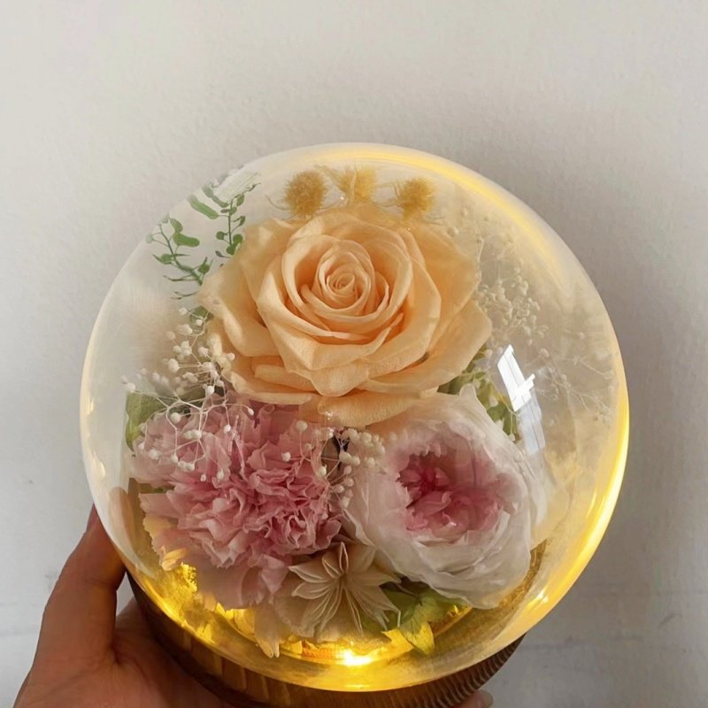Preserved Rose in Glass Dome Crystal Ball with led light eternity real rose for valentines Christmas gift