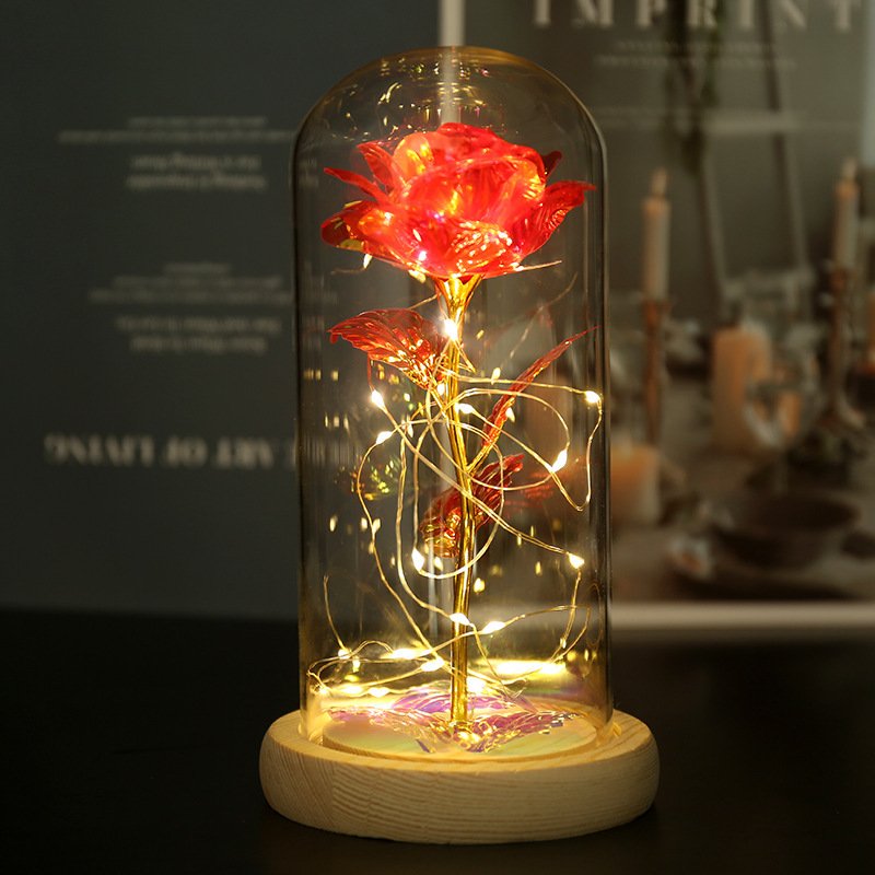 S-QR1 Valentines Day Christmas Gift LED Light String Colorful 24k Gold Foil Rose Flowers Rainbow Galaxy Rose decor
