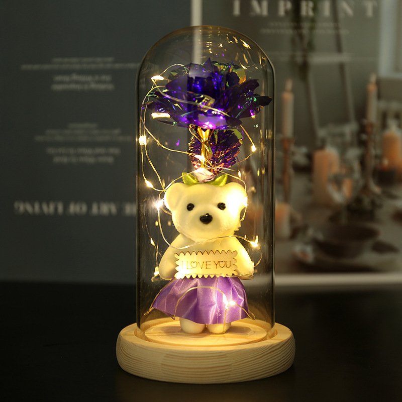 S-QR1 Valentines Day Christmas Gift LED Light String Colorful 24k Gold Foil Rose Flowers Rainbow Galaxy Rose decor