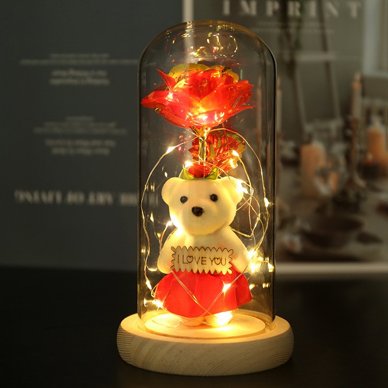 S-QR1 Valentines Day Christmas Gift LED Light String Colorful 24k Gold Foil Rose Flowers Rainbow Galaxy Rose decor