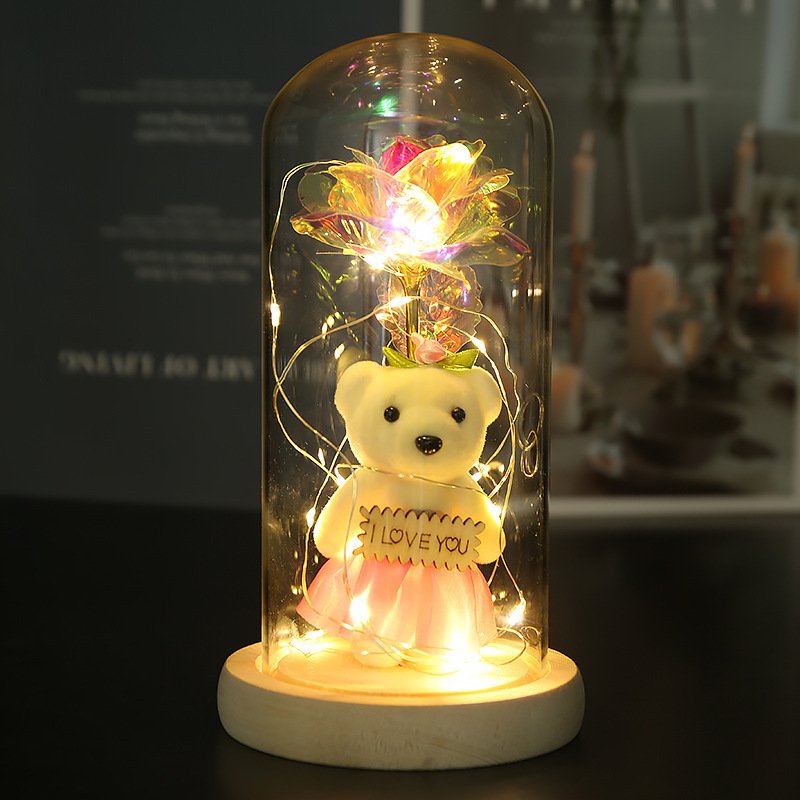 S-QR1 Valentines Day Christmas Gift LED Light String Colorful 24k Gold Foil Rose Flowers Rainbow Galaxy Rose decor
