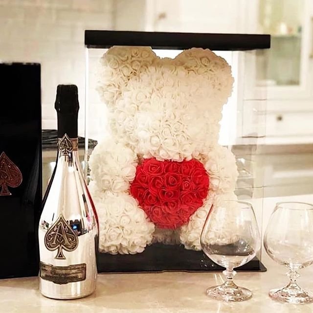 artificial flower flore artificiales al por mayor 25cm 40cm nounours fleur osos de flor styrofoam rosen bear with Gift Box
