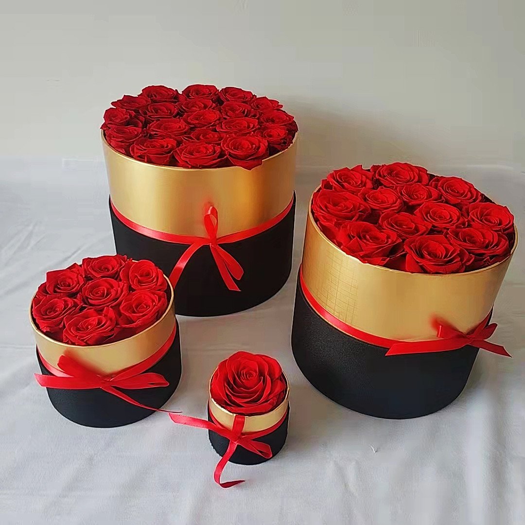 Wholesale preserved roses eternal flower fresh natural gold black round box preserved rose in box