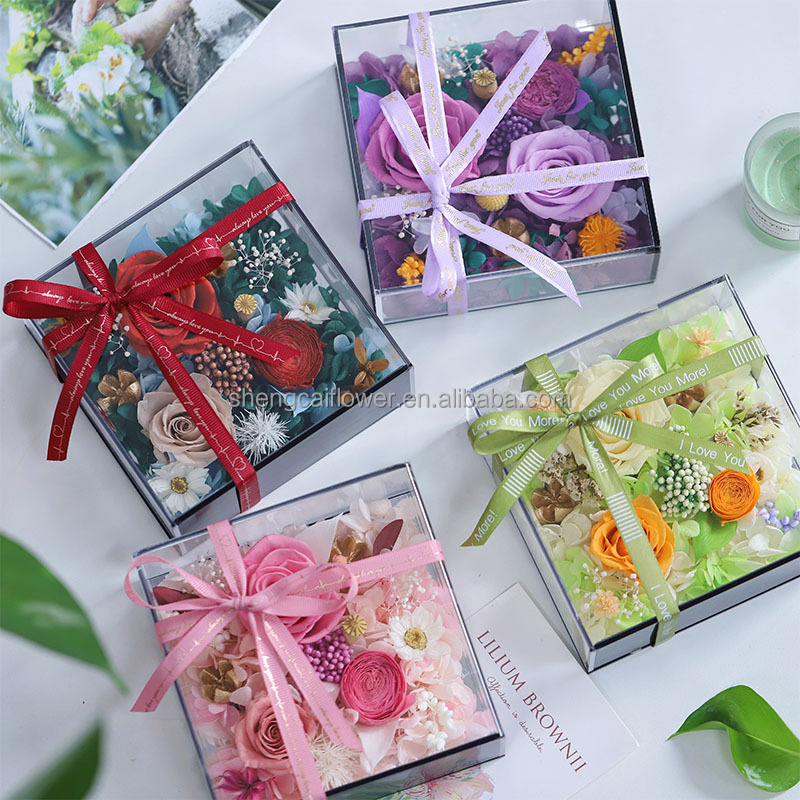 preserved roses box luxury Mothers day gifts valentines Day real natural eternal rose flower preserved roses in acrylic box