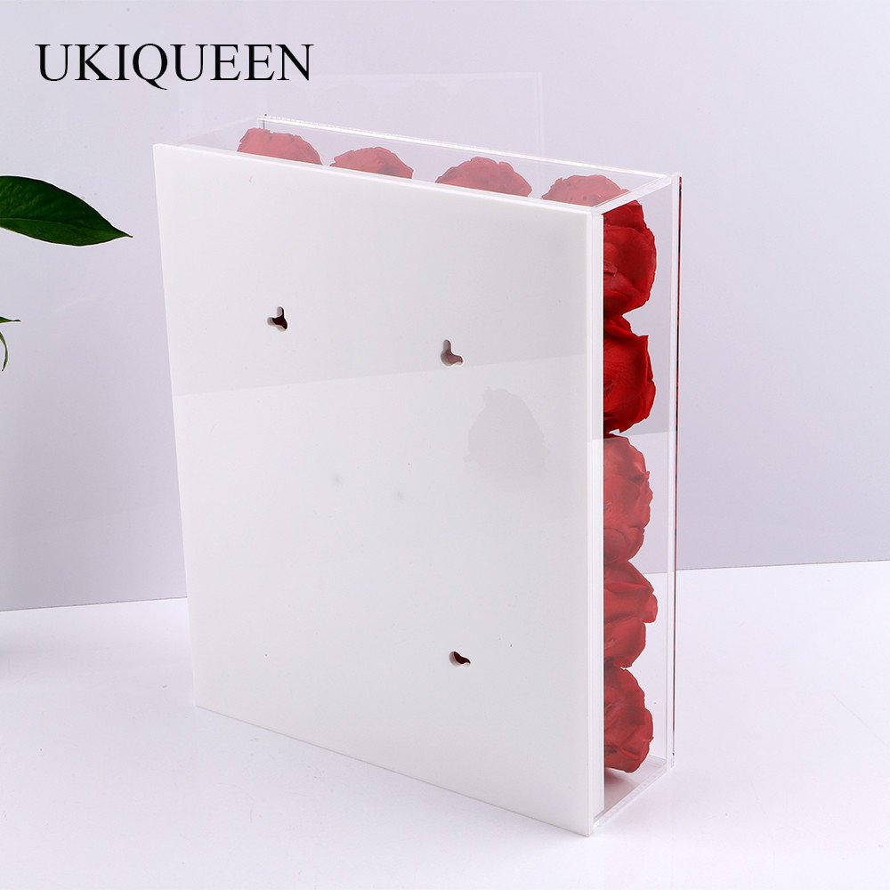 UKIQUEEN Home Decor Wholesale Clear Wall Hanging Wedding Acrylic Preserved Rose Flower Box With Photo Frame
