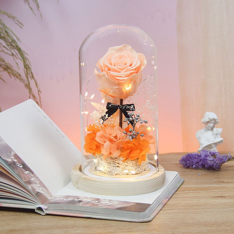 Immortal Flower Moss Bear in Beautiful Glass Dome Rose Preserved Flower Gift for Valentine's Day Mother's Day Thanksgiving